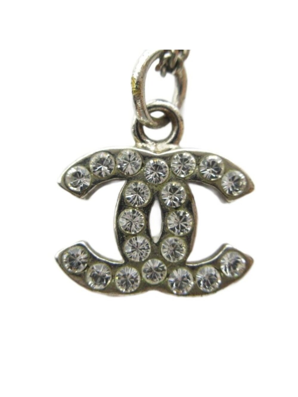 Chanel Pendant CC Logo Rhinestone Silver